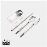 Pocketsize reusable cutlery set on-the-go, silver