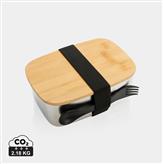 Stainless steel lunchbox with bamboo lid and spork, silver