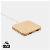 10W trådlös laddare i bambu med USB portar, brun