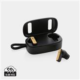 TWS-Ohrhörer aus recyceltem RCS-Kunststoff und Bambus, schwarz
