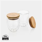 Dubbelväggigt borosilikatglas med bambulock, 250ml, 2-pack, genomskinlig