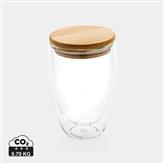 Bicchiere in vetro borosilicato con tappo in bambù 350ml, trasparente