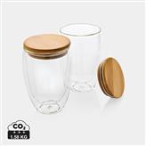 Double wall borosilicate glass with bamboo lid 350ml 2pc set, transparent