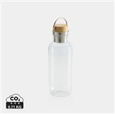 GRS rPET Flasche with Bambusdeckel und Griff, transparent