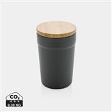 GRS certified recycled PP mug with bamboo lid, grey