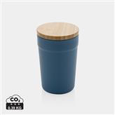GRS certified recycled PP mug with bamboo lid, blue