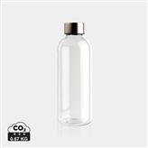 Leakproof water bottle with metallic lid, transparent