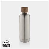 Wood RCS certified recycled stainless steel vacuum bottle, silver