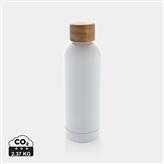 Wood RCS certified recycled stainless steel vacuum bottle, white