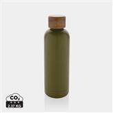 Wood RCS certified recycled stainless steel vacuum bottle, green