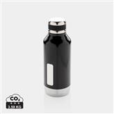 Leak proof vacuum bottle with logo plate, black