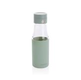 Ukiyo glass hydration tracking bottle with sleeve, green