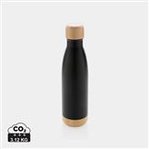 Vacuum stainless steel bottle with bamboo lid and bottom, black