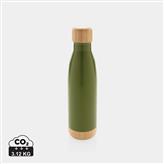 Vacuum stainless steel bottle with bamboo lid and bottom, green