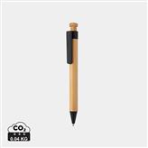 Bamboo pen with wheatstraw clip, black