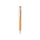 Bambus pen med clip i hvedestrå, hvid