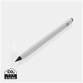 Blekkfri penn i aluminium med viskelær, hvit