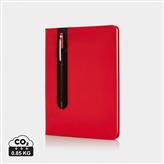 Standard hardcover PU A5 notesbog med stylus pen, rød