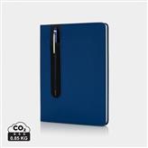 Standard hardcover PU A5 notesbog med stylus pen, marine blå