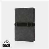 Deluxe hardcover PU notebook A5 with phone and pen holder, grey