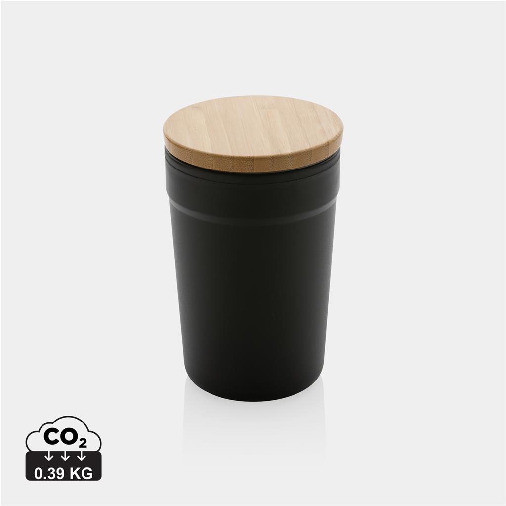 GRS certified recycled PP mug with bamboo lid, black | XD Connects