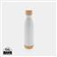 Vacuum stainless steel bottle with bamboo lid and bottom, white