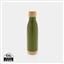 Vakuum rustfrit stål flaske med bambus låg og bund, grøn